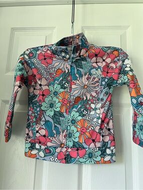 adidas Kids Floral Zip Rashguard - Pink, Teal & Orange 3t